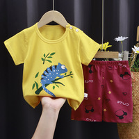 Nouvel ensemble de vêtements pour enfants à manches courtes en coton pur, t-shirt pour filles et garçons, ensemble deux pièces pour bébés, style coréen, animaux/à rayures