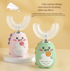 Cepillo de dientes eléctrico en forma de U para niños, cepillo de dientes de silicona inteligente con dibujos animados para niños, cepillo de dientes sónico recargable automático - Product Image 1