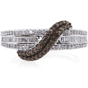 Anillo de compromiso con diamante natural en espiral de 0.54 ct, corte redondo y baguette, en plata de ley 925, color G H, claridad P2, engaste de canal. - Product Image 1