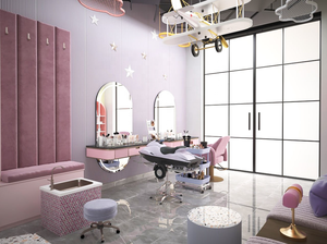 Juego de Muebles de Salón de Belleza para Niños Personalizado, Estación de Estilismo con Temática Rosa, Mueble de Recepción y Exhibición para Salón Infantil - Product Image 3