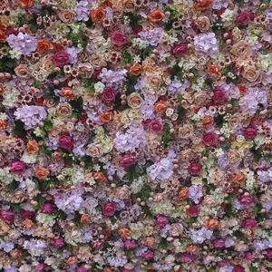 नई डिजाइन रेशम कृत्रिम सजावटी भूरी पम्पास घास गुलाब के फूल के साथ शादी की पृष्ठभूमि निचली दीवार