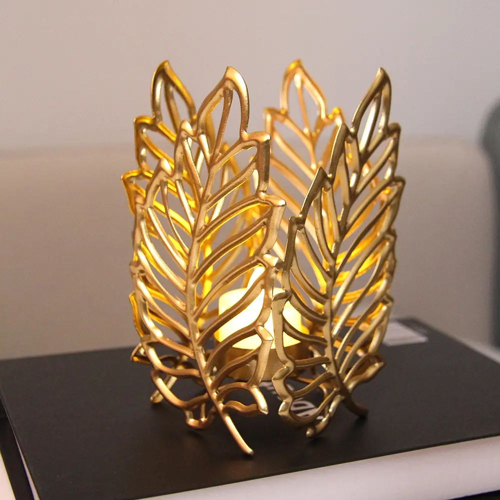 Nordic Golden Leaves Candlestick Household Living Room Wall Decoration Table Decorative Ornaments Metal Candle Holder