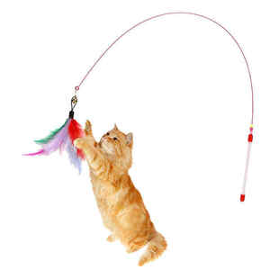 Jouet interactif pour chat - Jouets pour animaux de compagnie - Baguette amusante en fil d'acier avec plumes et clochettes en plastique pour chat - Product Image 1