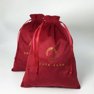 Custom logo Printed Soft Velvet <b>Drawstring</b> <b>Pouch</b> Red Color Dust Bag Shoes for logo Printed - Product Image 1