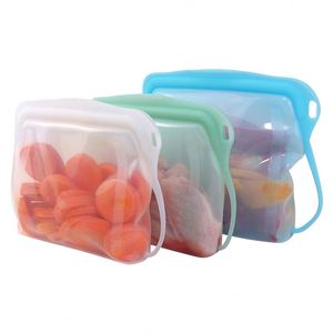 Custom BPA Free Leakproof Stand up Dishwasher Safe Reusable Freezer Bag Platinum Silicone Kitchen Food <b>Storage</b> Zipper Pouch Bags - Product Image 1