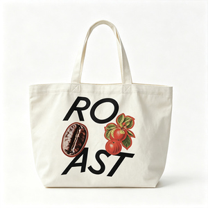 Custom Printed <b>White</b> Canvas <b>Tote</b> <b>Bag</b> Coffee Roast Logo Large Capacity Recyclable Shopping <b>Bag</b> Hand Length Handle Coffee Shop - Product Image 2