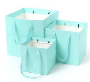 उच्च गुणवत्ता ग्राहक लोगो केक ढोना बैग कपड़े जूते शॉपिंग बैग रिबन के साथ हैंडल