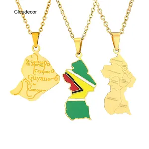 Stainless Steel Guyana Map Necklace City Pendant Necklace 18k Gold Plated Geometric Steel Pendant For Men And Women