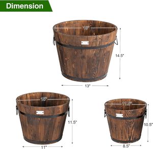 Jardinière vintage en forme de tonneau, 3 pièces, seau en bois, lits surélevés pour plantes, herbes, légumes, intérieur, extérieur, <span class=keywords><strong>jardin</strong></span>, boîte à fleurs décorative - Product Image 4