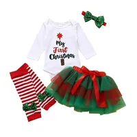 RTS 새로운 스타일 신생아 첫 번째 크리스마스 투투 세트 아기 소녀 의류 귀여운 4pcs 아기 옷 크리스마스 복장