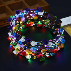 Party Crown Flower Headband LED <strong>Light</strong> <strong>up</strong> Hair Wreath Hairband <strong>Garlands</strong> Women Birthday Party Wedding Supplies Glowing Wreath - Product Image 2