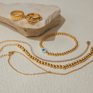 <span class=keywords><strong>Bracelet</strong></span> de main réglable <span class=keywords><strong>avec</strong></span> anneau, motif Œil de l'Évil, perles dorées, élastique, chaîne tennis, pierres de zircon - Product Image 5