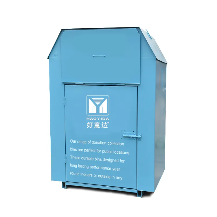Waterproof Recycled Textile Book Donate Clothes Bin Shoes Drop Bin Box For Sheet Metal Steel Shoes Purple Donate Clothes Bin