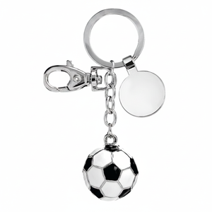 Portachiavi Personalizzato a Forma di Pallone da Calcio in Nero/Bianco, Realizzato in PVC Morbido, Silicone e Metallo - Product Image 2