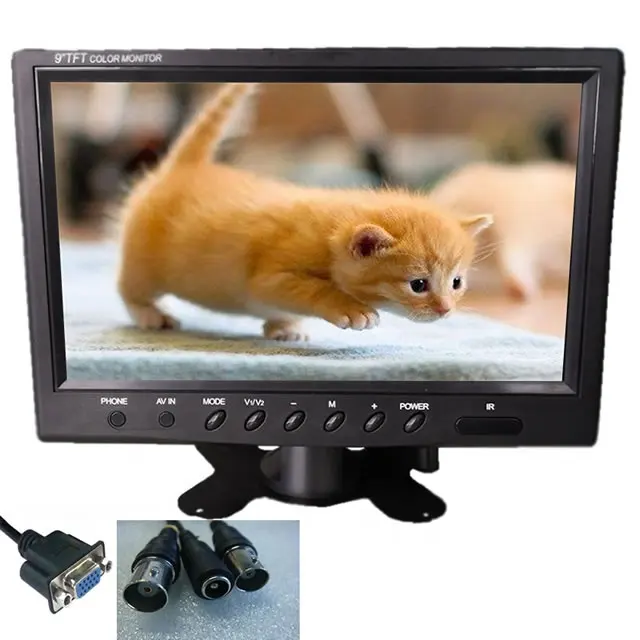 New Size Mini PC Monitor 9 Inch Desktop TFT LCD Color Monitor HD 1024*600IPS Full View With VGA+BNC Video Input For CCTV Camera
