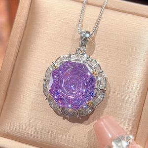 Eco-friendly Copper <b>Rose</b> Cut 16-10MM <b>Light</b> Purple Zircon Pendant Earrings Set for Wedding Gentle Feminine Style - Product Image 4