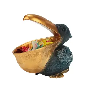 Patung Resin kreatif patung pelikan burung Toucan, pegangan permen burung, Pemegang Kunci