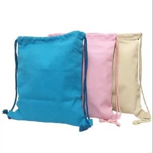 Bolsas personalizadas de algodón con cordón liso, mochila de almacenamiento con cordón para ir de compras o hacer deporte en el gimnasio - Product Image 3