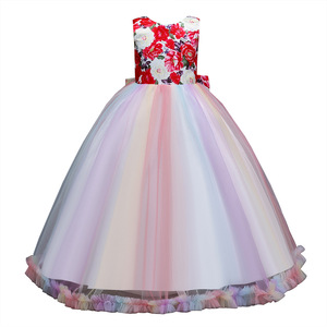 Vestido largo de tul floral rojo para niñas, estilo princesa, disfraz para actuaciones en escenario. - Product Image 5
