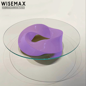 Wisemax โต๊ะกาแฟทรงกลมใหม่2023เฟอร์นิเจอร์ห้องนั่งเล่นกระจกนิรภัยโปร่งใสโต๊ะน้ำชาฐานไฟเบอร์กลาส - Product Image 4