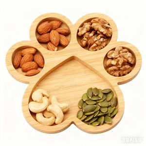 Bandeja de Servir en Forma de Pata de Perro de Bambú de 10 Pulgadas, Tabla de Cortar Multifuncional, Plato para Aperitivos con 5 Ranuras - Product Image 2