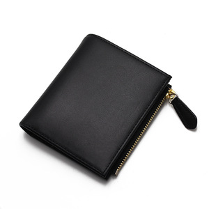 Portefeuille en cuir véritable RFID antivol, fin, multi-emplacements pour cartes, court, à deux volets, pour femme, porte-monnaie, 6 couleurs unies, printemps 2024 - Product Image 1