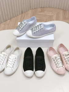 2026 New Top Quality Luxury Designer Shoes Silk Canvas Shoes Women's Casual Versatile Lace up Sports Shoes White Single Shoes - Product Image 1