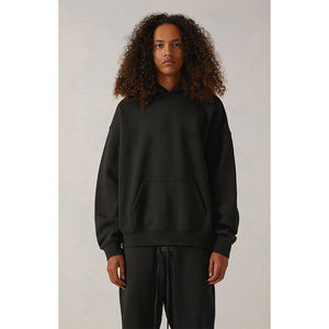 Hoodie Pria ESSENTIAL Kualitas Tertinggi 380 GSM Katun Fleece Warna Light Oatmeal Oversized Dengan Logo 3D Flocking - Product Image 1