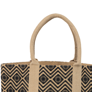 กระเป๋าชายหาดผ้าปอกระเจาแฟนซีสำหรับผู้หญิงเป็นมิตรกับสิ่งแวดล้อมและมีกระเป๋าที่มีลวดลายสีเทาเข้มและมีที่จับบุด้วยผ้าฝ้าย - Product Image 5