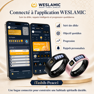 Bague Zikr Haut de Gamme WESLAMIC ITasbih Peace1 - Chapelet Électronique Musulman - Compteur Tasbih Numérique avec Vibration et Application - Product Image 4