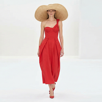 Nouvelle Robe de Soirée Midi pour Femme, Rouge, Tendance, Sexy, à Bretelles Fines, Col Cœur, Bustier Corset, Plissée Asymétrique à Volants, Personnalisée