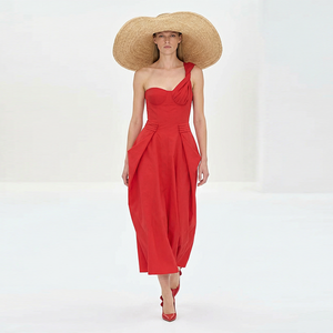 Nuevo Vestido Midi <span class=keywords><strong>de</strong></span> <span class=keywords><strong>Fiesta</strong></span> <span class=keywords><strong>para</strong></span> Mujer, Rojo, Sexy, con Tirantes Finos, Escote Corazón, Corsé, Volantes Asimétricos y Plisados, Personalizado - Product Image 5