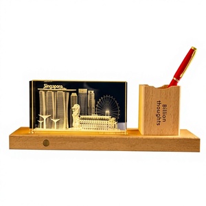 Lámpara Nocturna con Logotipo Personalizado, Grabado en Cristal 3D con Tema del <span class=keywords><strong>Horizonte</strong></span> de Singapur, para Regalos Corporativos, Aniversarios y Conmemoraciones - Product Image 1