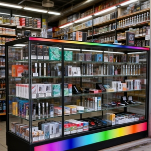 Vitrina a Medida para Exhibición de Productos, con Vidrio Templado, Iluminación LED de Color en la Base, para Tiendas de Artículos para Fumadores - Product Image 1