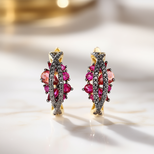 Pendientes de Aro de Lujo para Mujer, Chapados en Oro de 18K, con Diseño de Flor y Cristales de Imitación, para Fiestas - Product Image 2