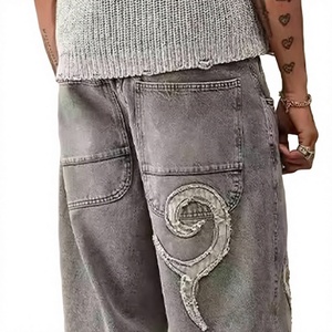 Jeans de hombre vintage de corte holgado y acampanado, lavados, de cintura alta, ligeros, de mezclilla, estilo urbano, hip hop, OEM - Product Image 6
