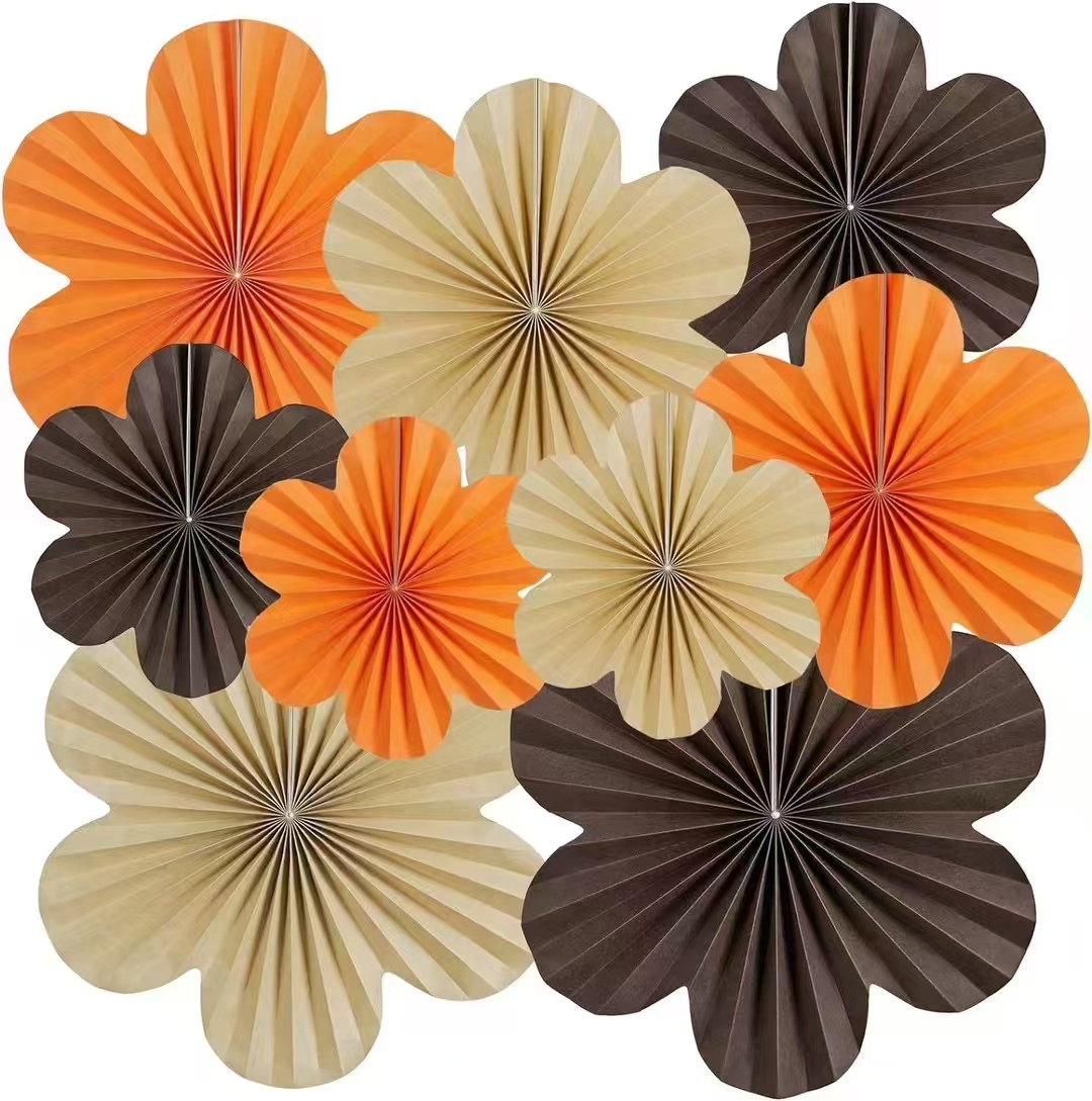 Éventail en papier fleur noir et orange
