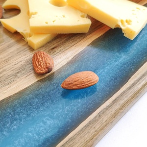 Wholesale Handmade Black <b>Walnut</b> Wood and Epoxy Resin Serving Tray for Snack Cheese Tea - Product Image 3