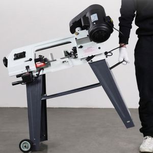 Sierra de cinta horizontal semiautomática para metales pequeños con cilindro hidráulico y transmisión por correa de tubo de aluminio y madera metálica - Product Image 5