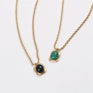 18k Gold Plated Stainless Steel <b>Rope</b> <b>Chain</b> Necklace Women Oval Shape Agate Natural Stone Jewelry Necklaces - Product Image 2