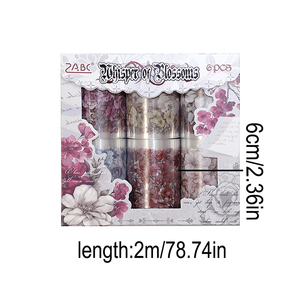 6 لفات/مربع شريط عنصر الأزهار الرجعية مصنوعة من مادة الحيوانات الأليفة شفافة مقاومة للماء ديي قصاصات مجموعة الشريط الديكور - Product Image 2