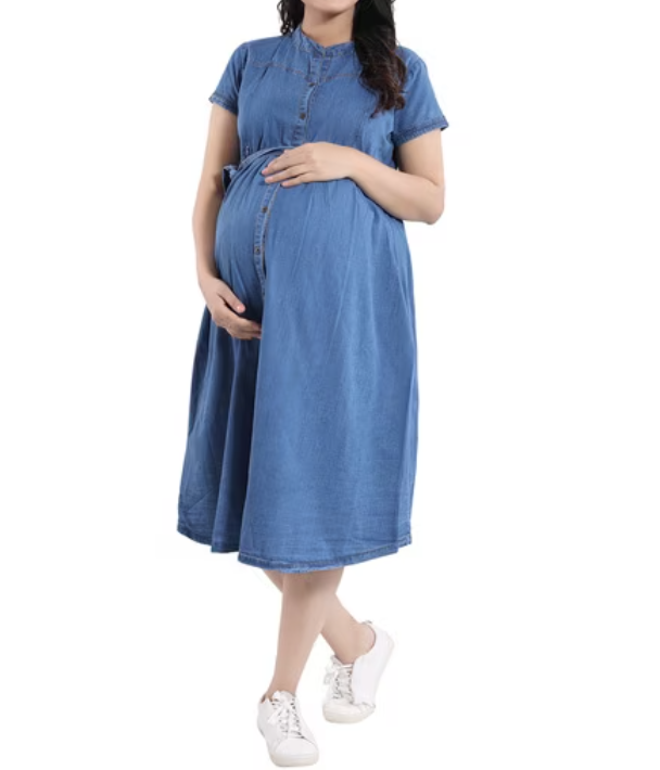Blue Jean Maternity Dress - 2025 New Design, Nursing-Friendly