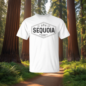 Camiseta del Parque Nacional de Sequoia, estilo vintage, con insignia de árbol hexagonal, para senderismo - Product Image 3
