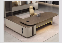 Bureau PDG Tiroirs de table modernes de luxe en forme de L Grande table d'ordinateur de patron exécutif avec lumière led
