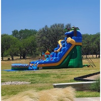 Toboggan aquatique gonflable commercial Jaguar Tropical Air avec piscine pour enfants et adultes, idéal pour les fêtes estivales en extérieur et la location commerciale