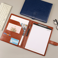 Carpeta de archivos de negocios A4, Portapapeles de escritura de conferencias multifuncional, organizador de documentos de cuero PU duradero con tarjetero
