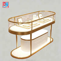 Comptoir de présentation de bijoux en métal doré avec éclairage LED, vitrine à bijoux en verre avec armoire de rangement pour boutique, magasin, centre commercial