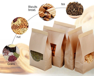 Sacs en papier kraft brun à fenêtre, à fond plat, à ouverture facile, pour le stockage de pain, biscuits et sandwichs, avec fermeture à lien métallique - Product Image 6