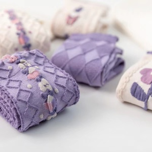 Màu Tím Cotton Mid-Tube Của Phụ Nữ Vớ Ngày Phong Cách Trường Vớ Cho Mùa Xuân Mùa Thu Dài Ống Cho Mùa Đông-Crew Chiều Dài Dệt Kim Cuff - Product Image 4