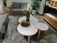 Tables basses modulaires CKD au design moderne avec pieds en bois massif et plateau en pierre de quartz, tables gigognes pour la décoration du salon